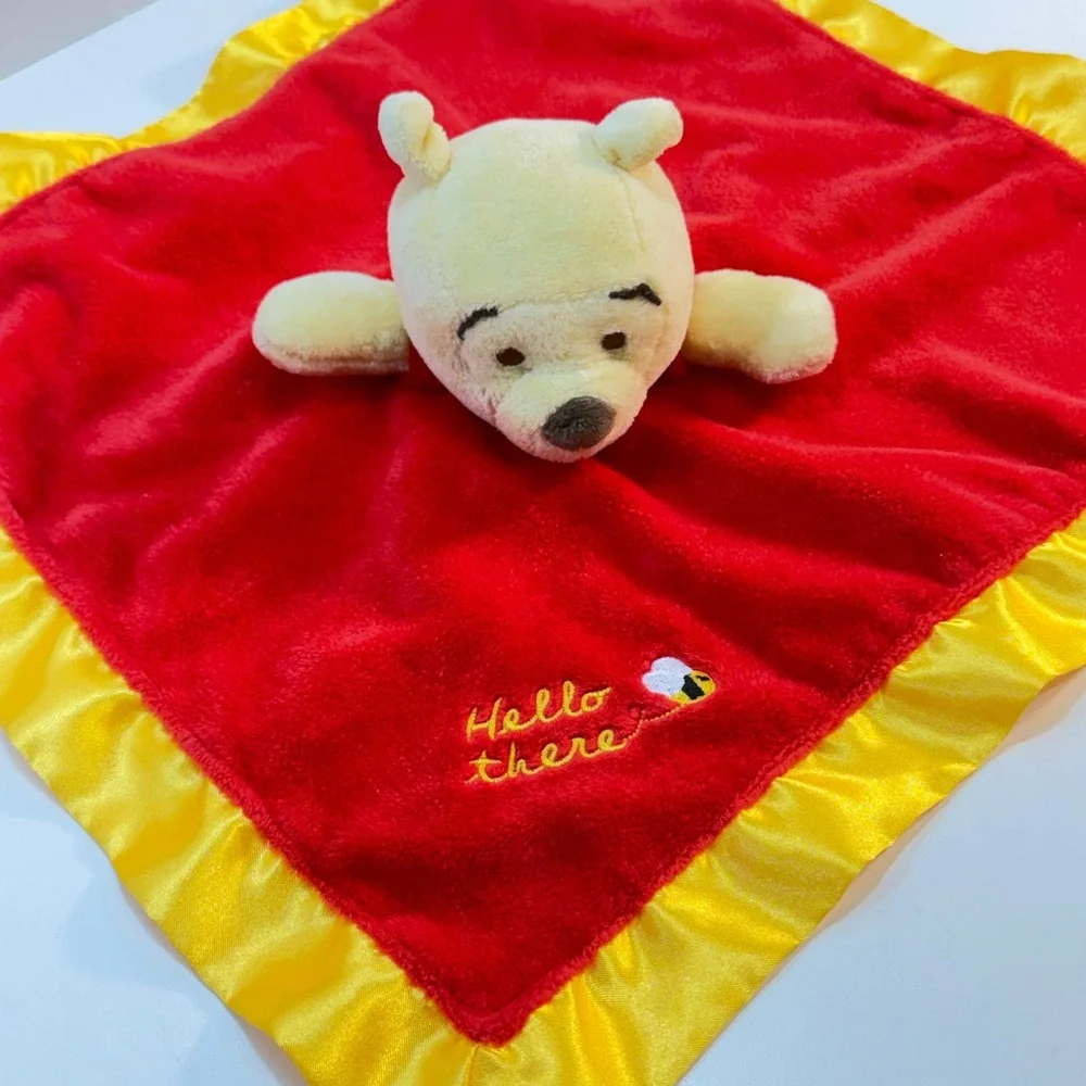 Disney Baby Winnie The Pooh Lovey Yellow Satin Trim Hello There Plush Blanket